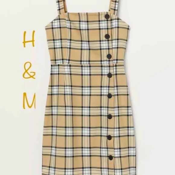 H&M Plaid Beige & White w/ Black Lines Mini Dress. Size XS (4-5) NEW! NWT! - Picture 7 of 8